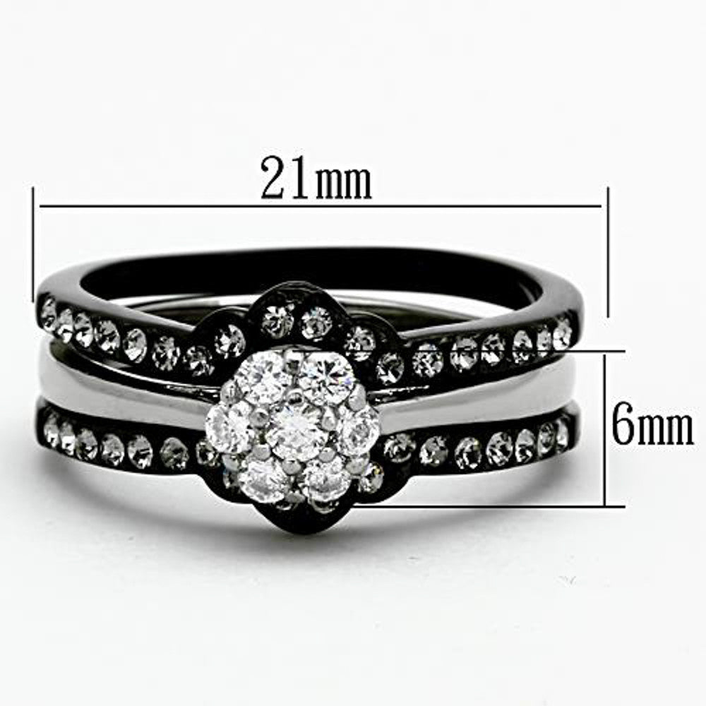 1.85 Ct Round Cut CZ Black Stainless Steel Wedding Ring Set Women's Size 5-10